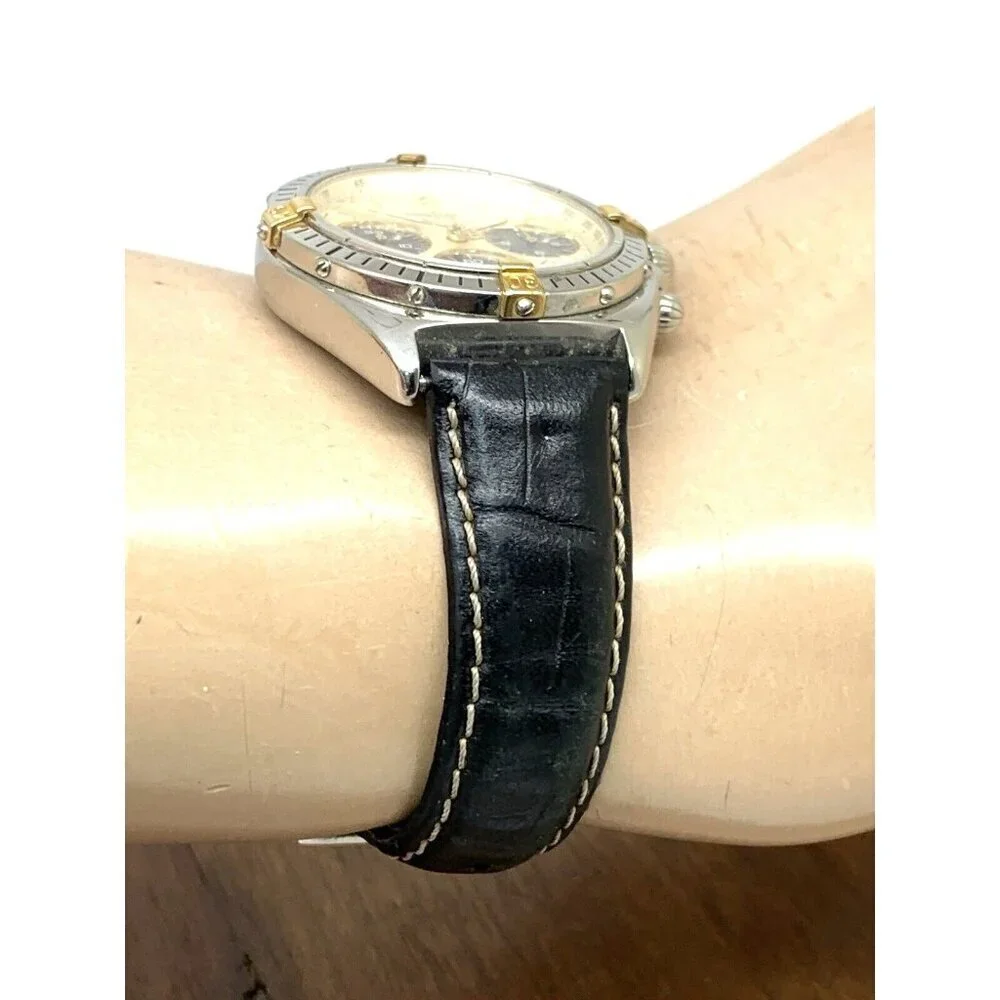 Breitling Unisex Watch B55046 Swiss Quartz Chronograph Black Leather Strap 36mm